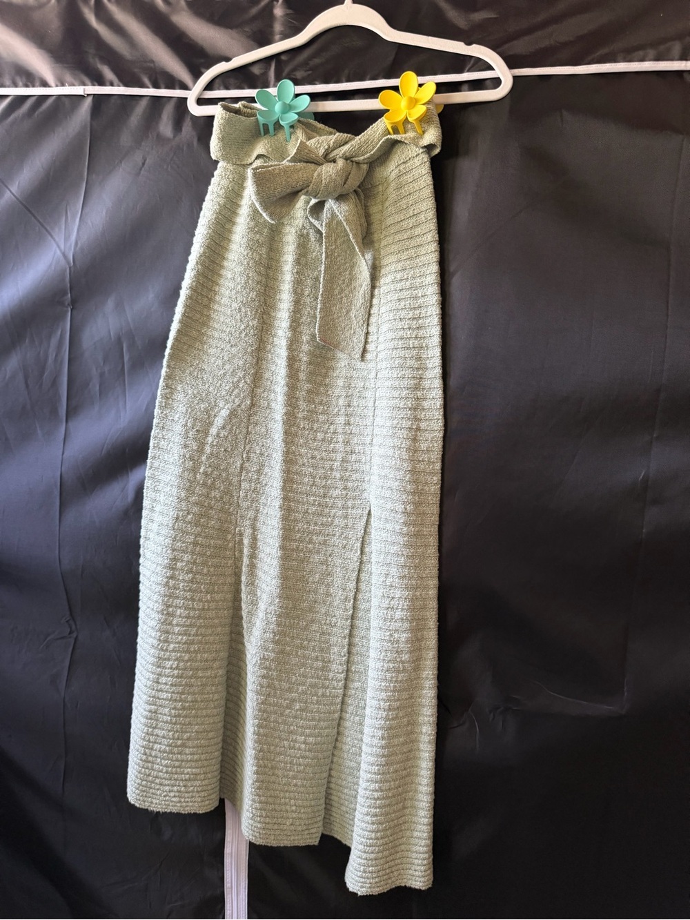 Free People Sage Green Knit Midi Skirt with Tie Waist size XS